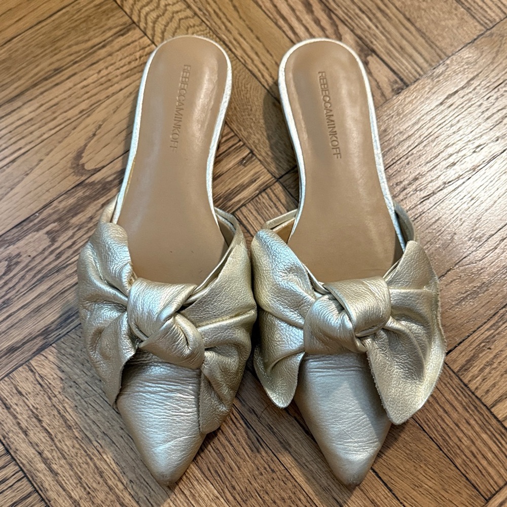 Rebecca Minkoff Metallic Gold Bow Mules